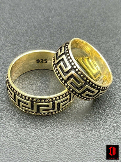 14k Gold Vermeil Over Solid 925 Silver Pinky Wedding Band Key Greek