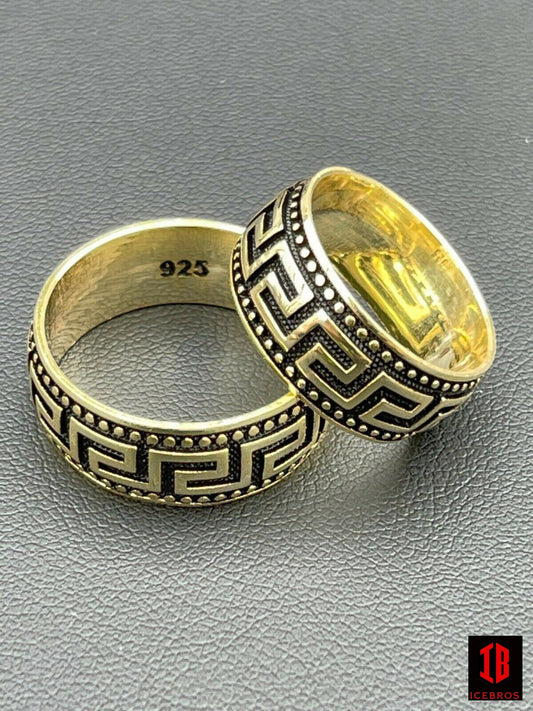 14k Gold Vermeil Over Solid 925 Silver Pinky Wedding Band Key Greek