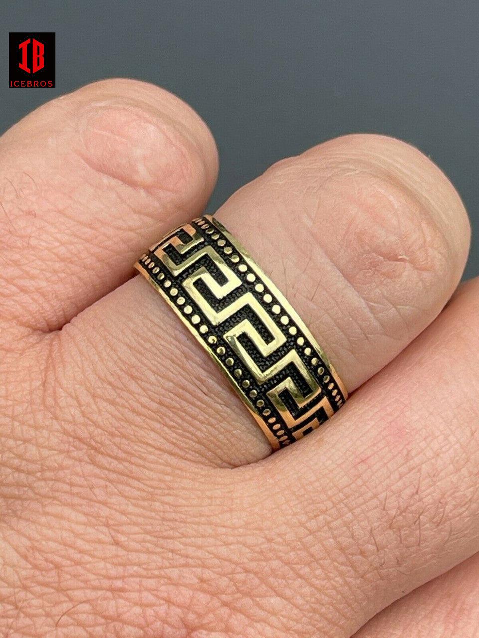 14k Gold Vermeil Over Solid 925 Silver Pinky Wedding Band Key Greek