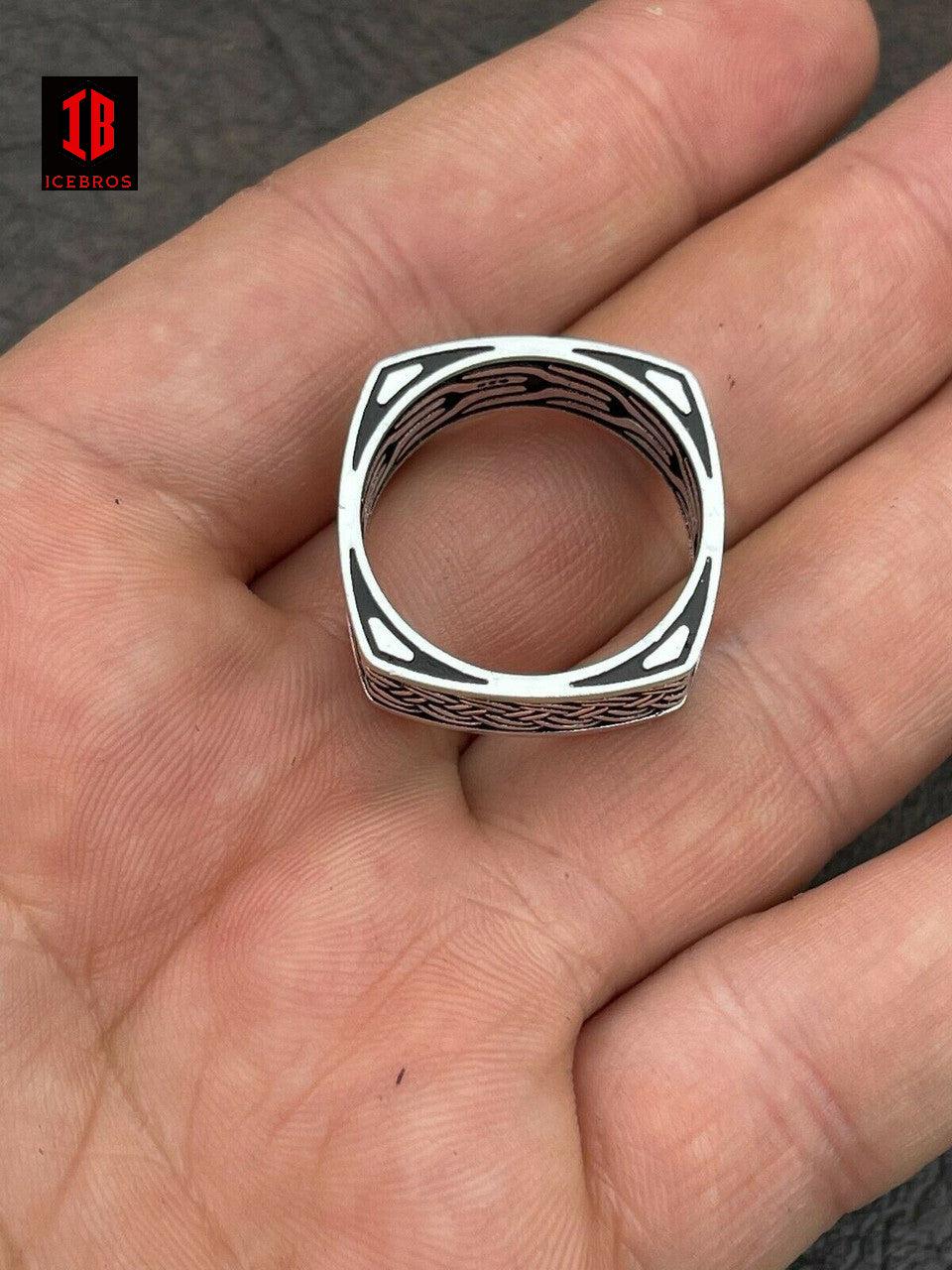 9mm 925 Sterling Silver Men Plain Ring Wedding Square Shape Band