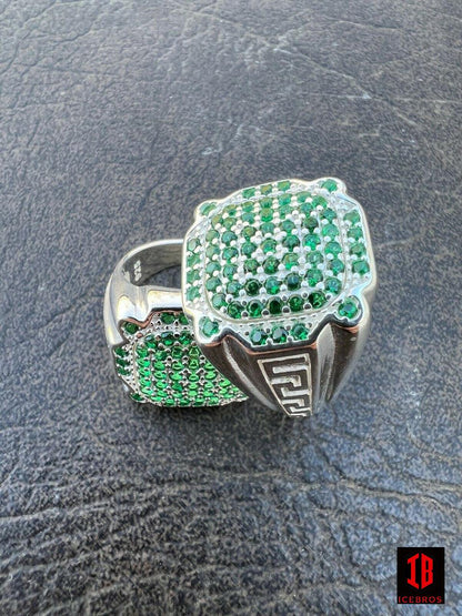 Vermeil 925 Sterling Silver Iced Red Ruby Green Emerald Ring