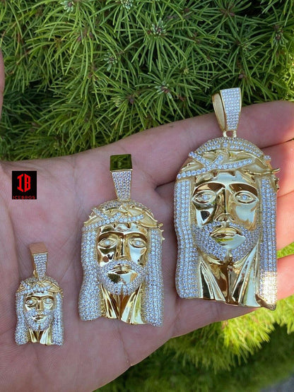 14k Rose Gold Vermeil White 925 Silver Hip Hop Jesus Piece Pendant Iced Men Necklace