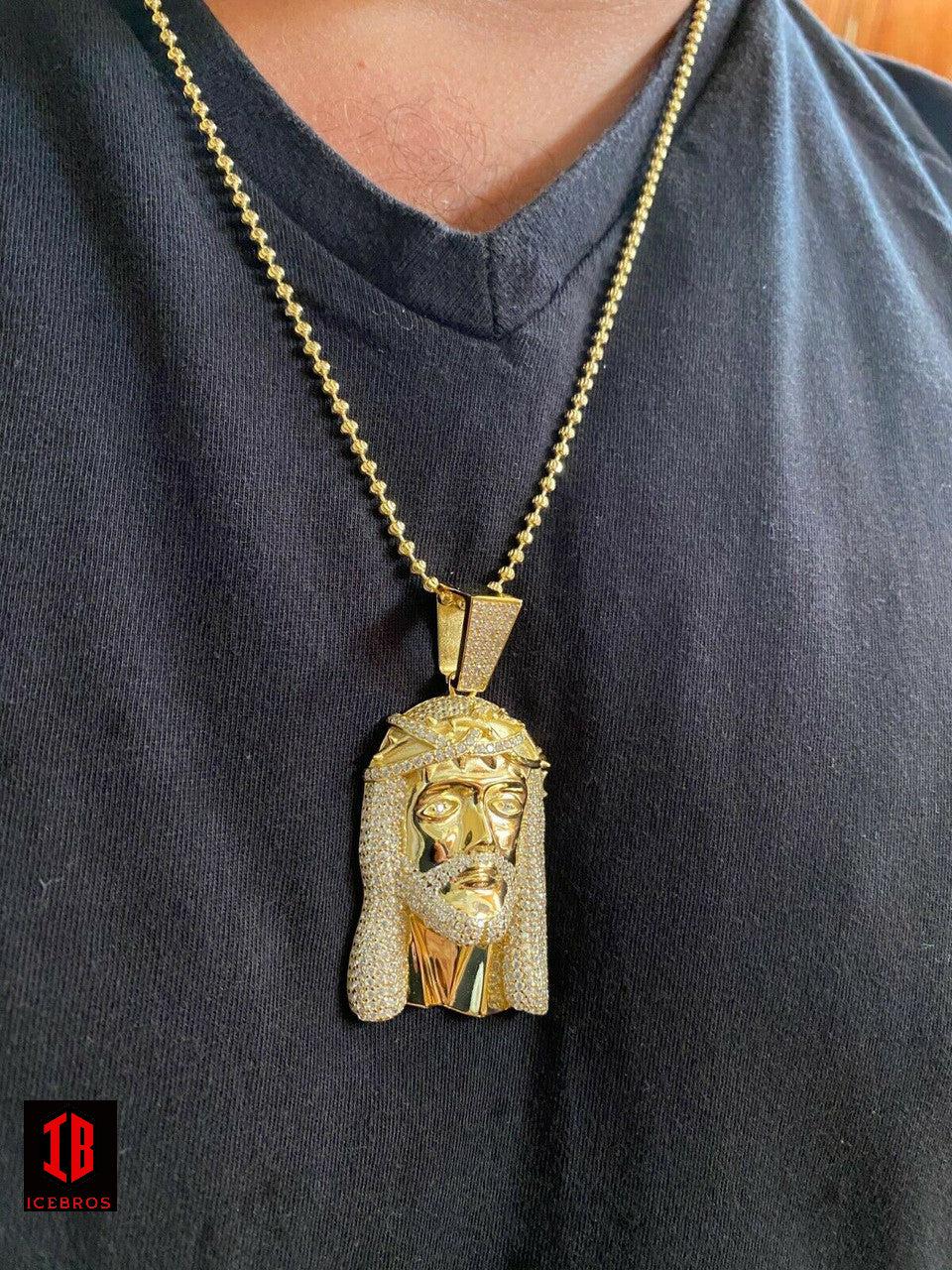 14k Rose Gold Vermeil White 925 Silver Hip Hop Jesus Piece Pendant Iced Men Necklace