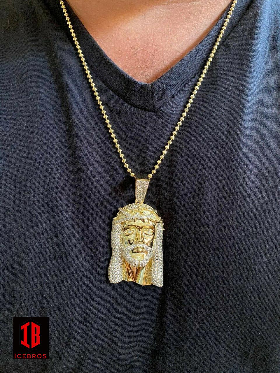 14k Rose Gold Vermeil White 925 Silver Hip Hop Jesus Piece Pendant Iced Men Necklace