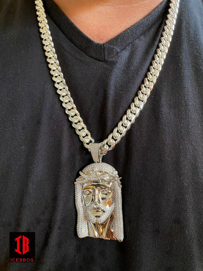 14k Rose Gold Vermeil White 925 Silver Hip Hop Jesus Piece Pendant Iced Men Necklace