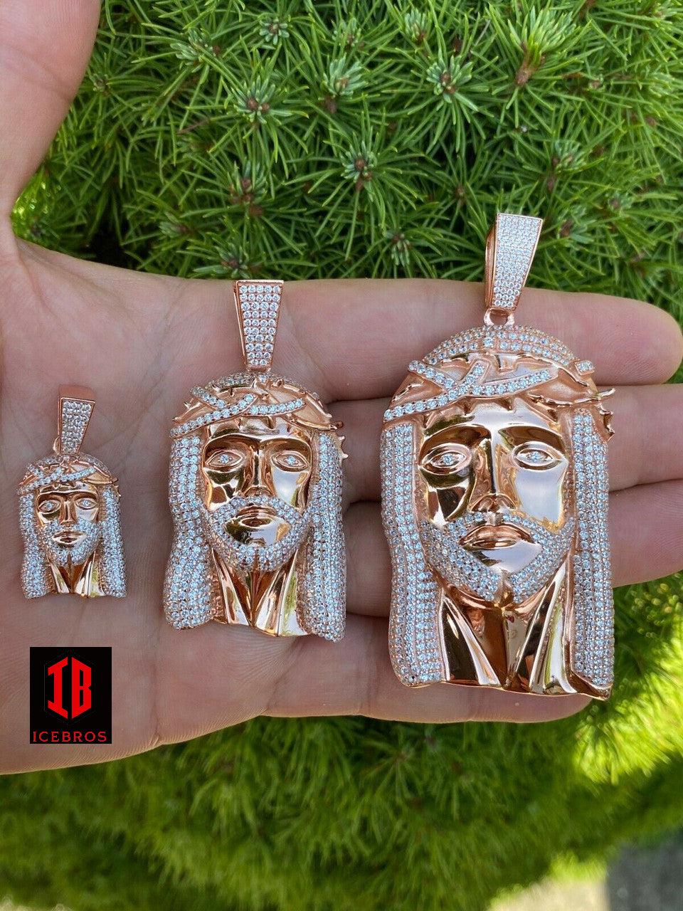 14k Rose Gold Vermeil White 925 Silver Hip Hop Jesus Piece Pendant Iced Men Necklace