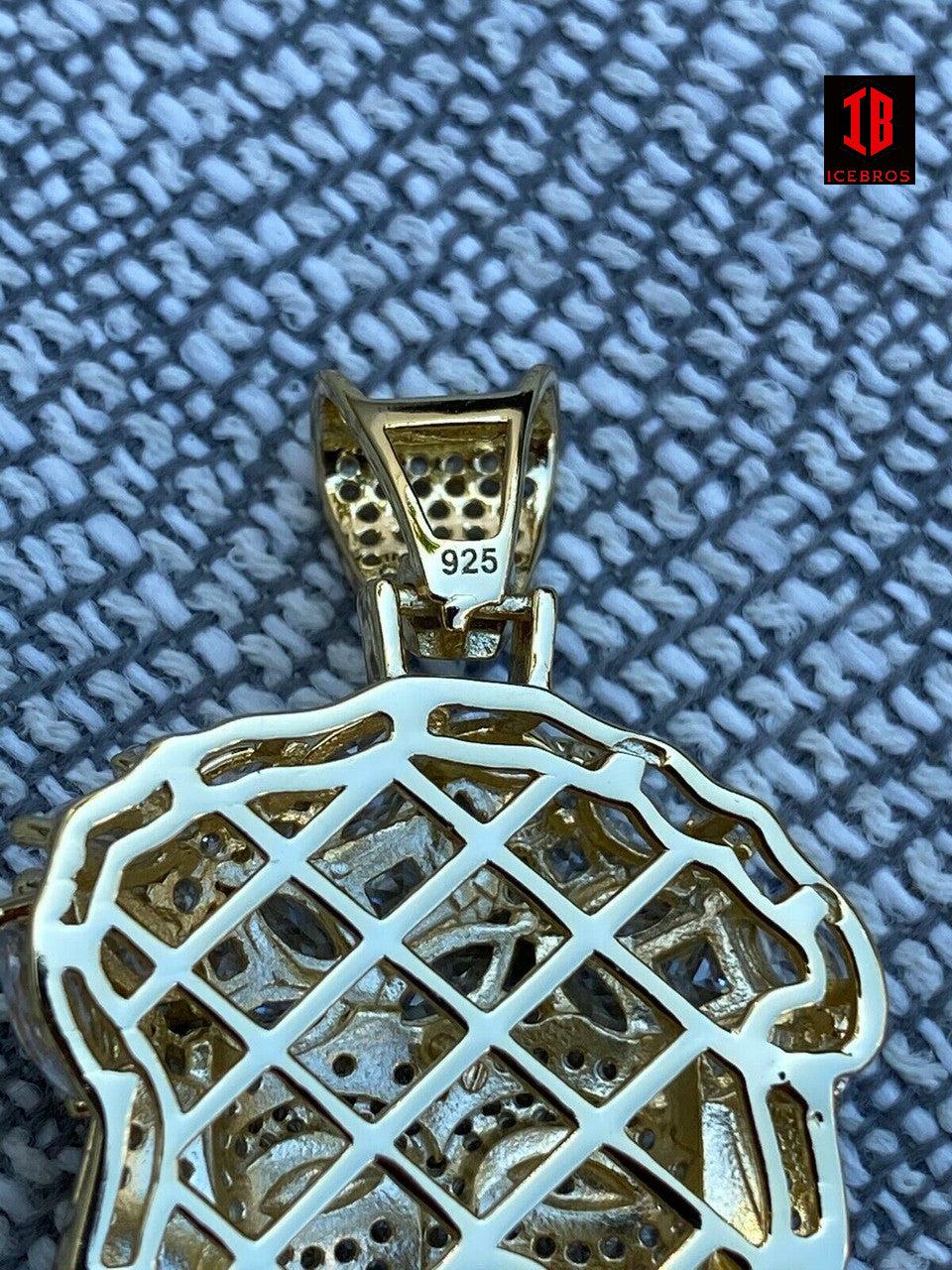 18k Gold Vermeil 925 Sterling Silver Jesus Piece Flooded Out Pendant Iced