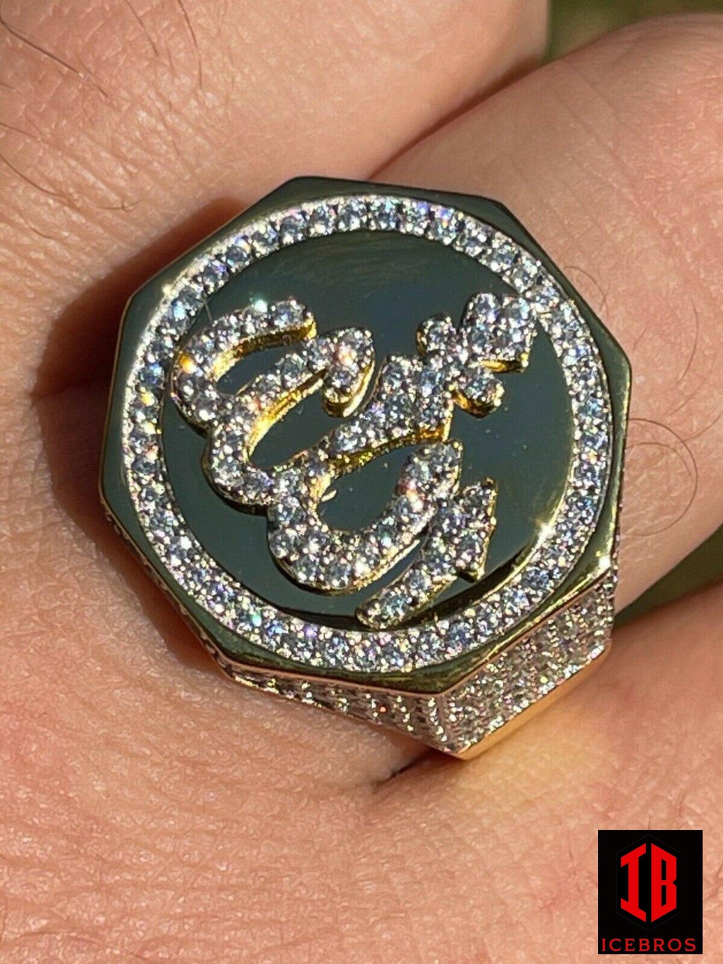 14K Gold Vermeil 925 Silver Allah Islamic Arabic Ring Iced Diamond Hip Hop (CZ)