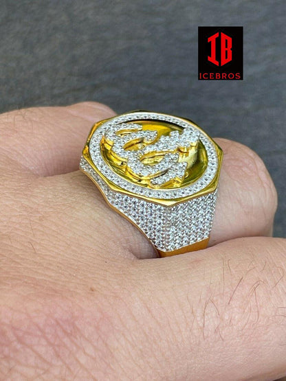 14K Gold Vermeil 925 Silver Allah Islamic Arabic Ring Iced Diamond Hip Hop (CZ)