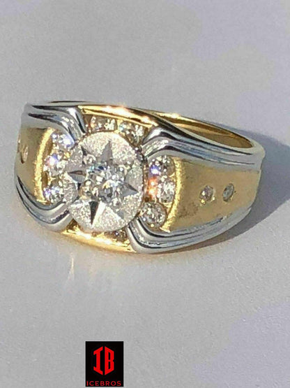 Men 14k Gold & Real Solid 925 Silver Super Iced Star Ring Size Man Made Diamond (CZ)