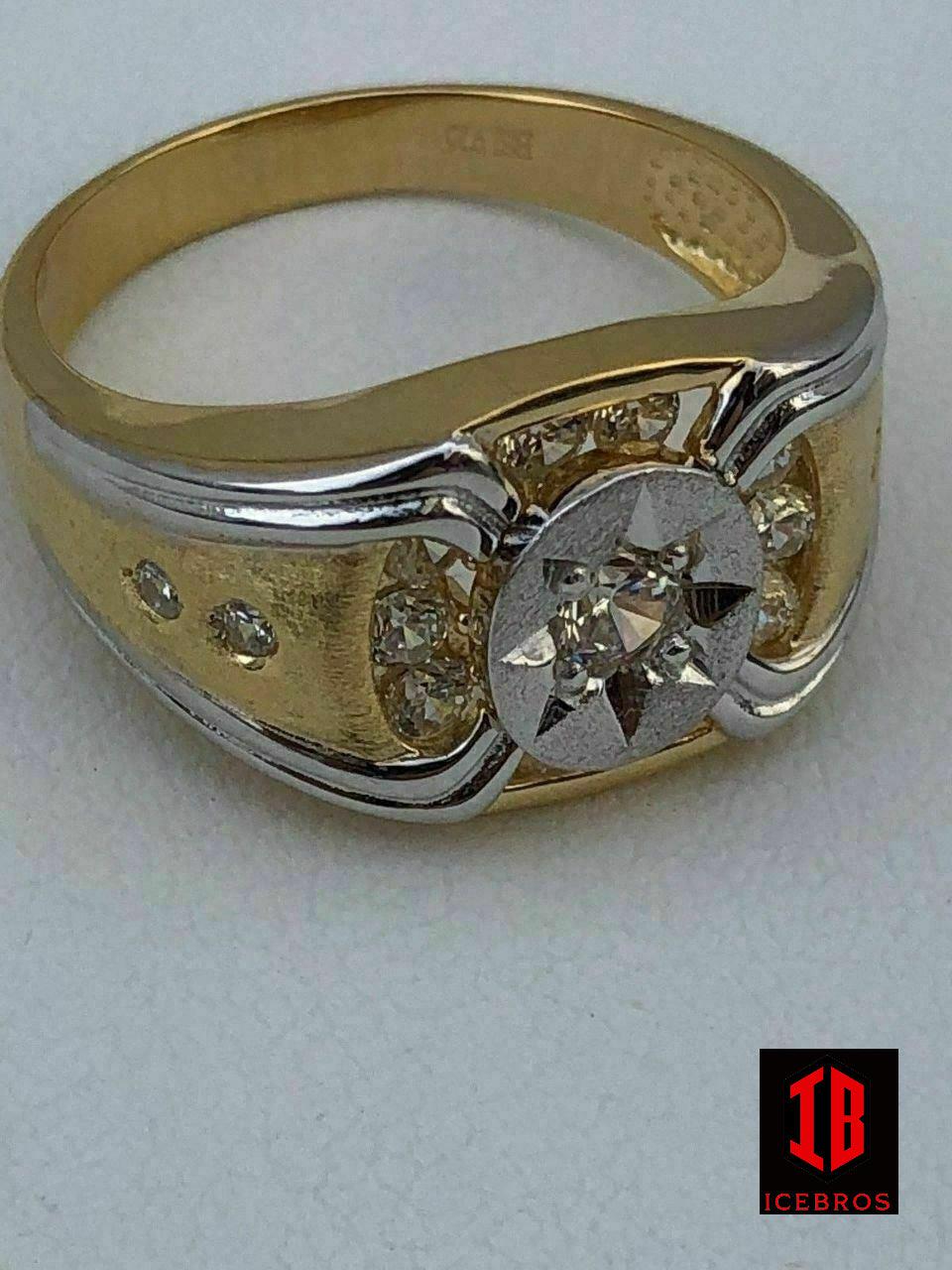 Men 14k Gold & Real Solid 925 Silver Super Iced Star Ring Size Man Made Diamond (CZ)