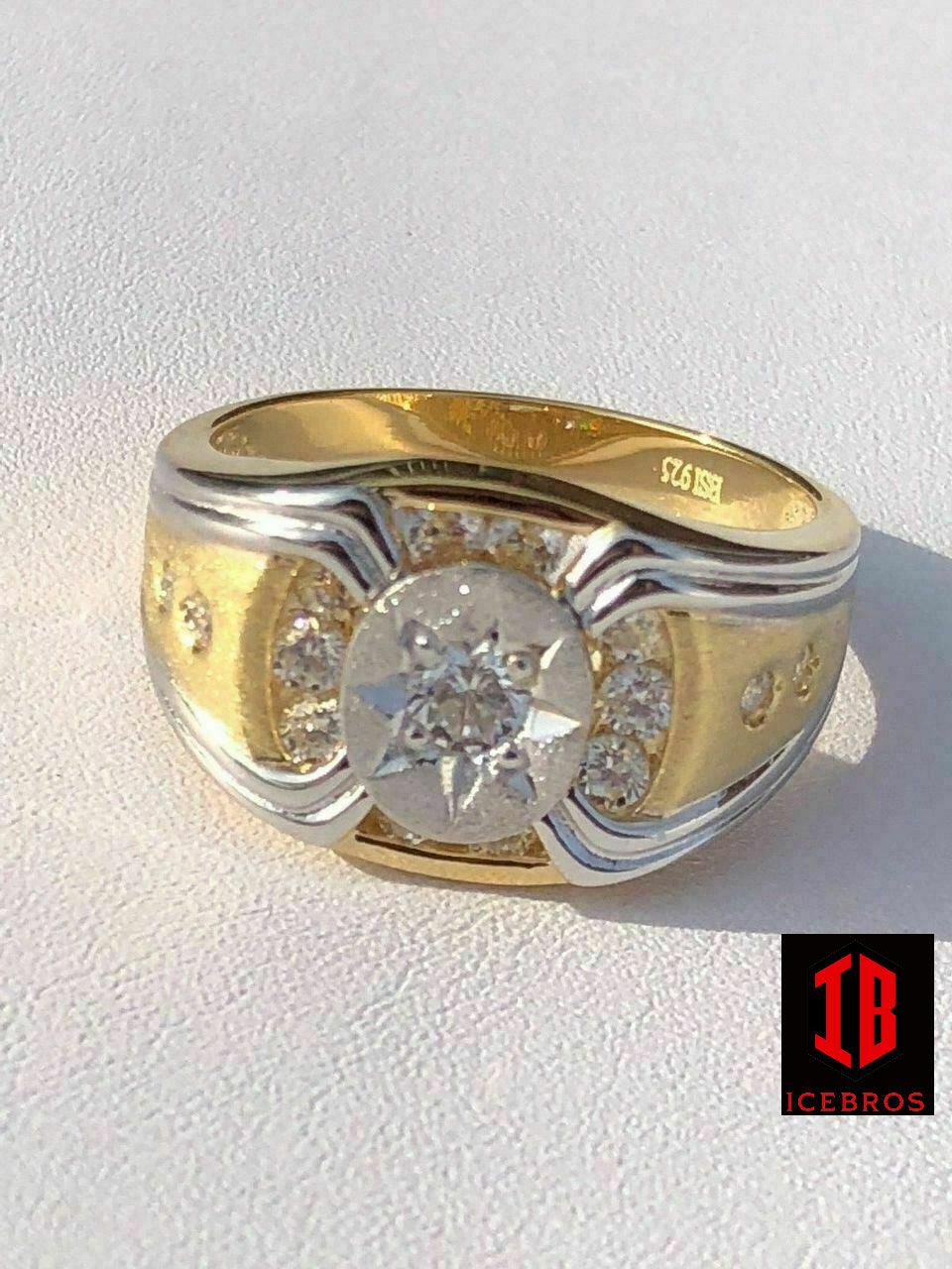 Men 14k Gold & Real Solid 925 Silver Super Iced Star Ring Size Man Made Diamond (CZ)