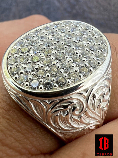 Large Oval Mens Real Solid 925 Sterling Silver Iced CZ Pinky Ring Big Oval (CZ)