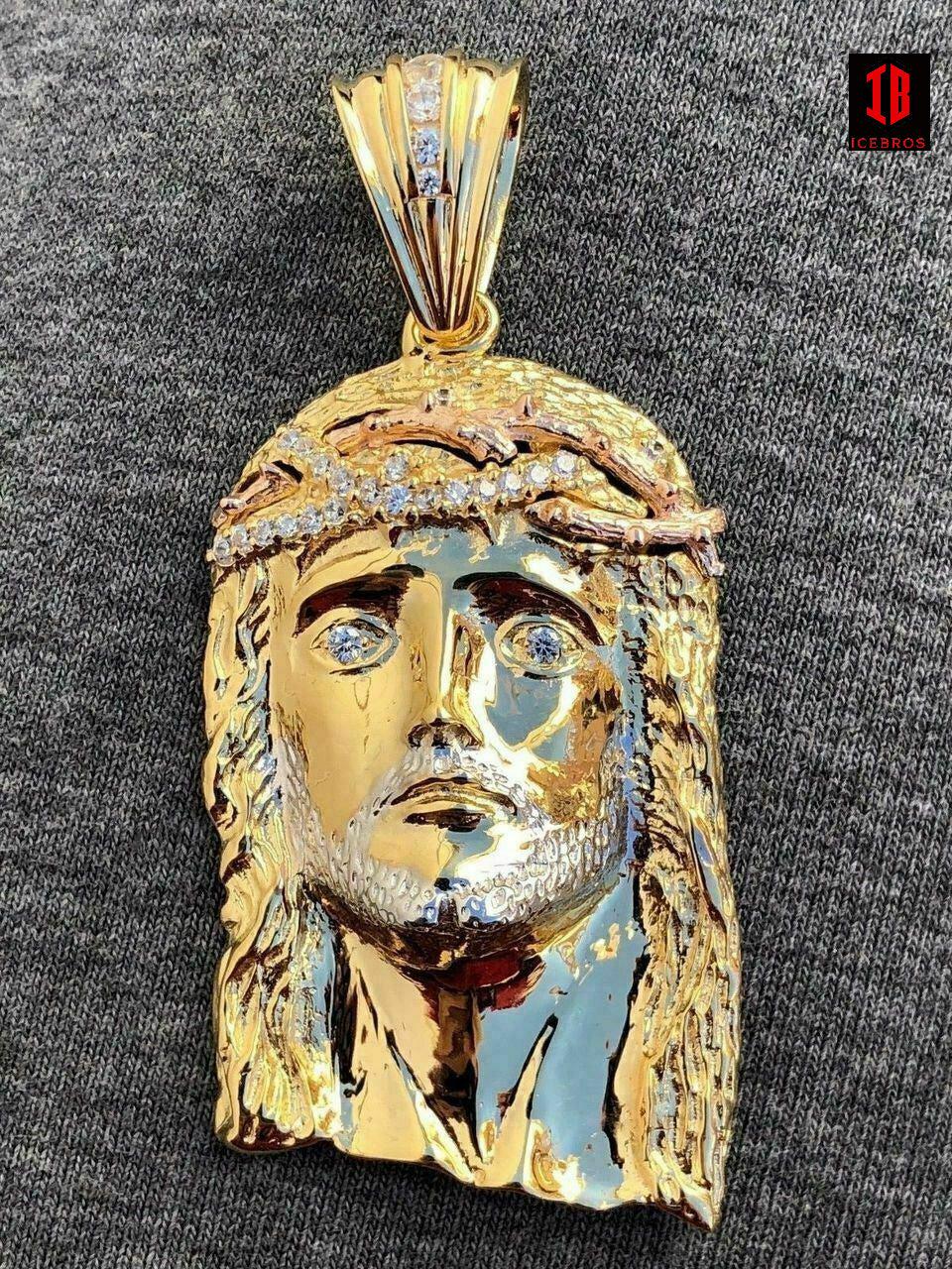 Men's 14k Yellow Two Tone Rose Gold Over 925 Vermeil Silver Large Vintage Jesus Piece