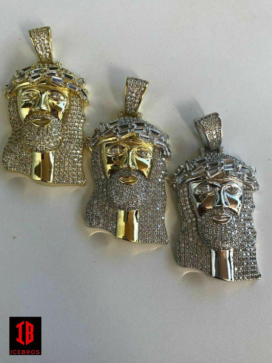 925 Silver Jesus Pendant Diamond Baguette SUPER ICED Bust Down