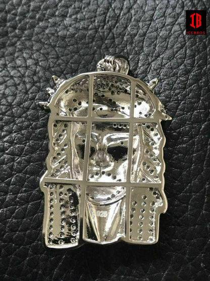 925 Silver 2.3ct cz Diamond Jesus Piece Pendant 1inchx2inch ICE