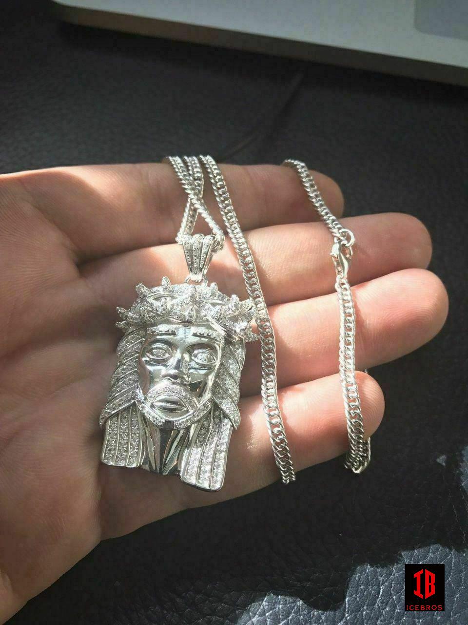 925 Silver 2.3ct cz Diamond Jesus Piece Pendant 1inchx2inch ICE