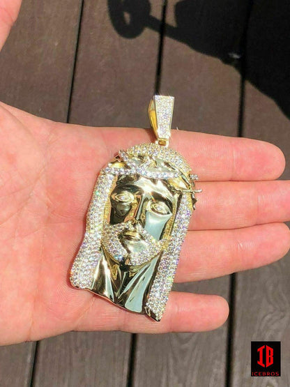 14k Rose Gold Vermeil White 925 Silver Hip Hop Jesus Piece Pendant Iced Men Necklace