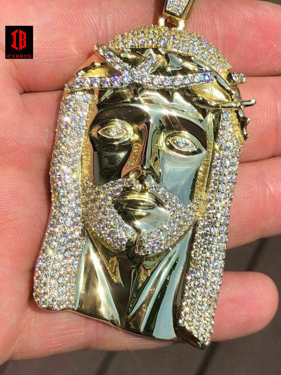 14k Rose Gold Vermeil White 925 Silver Hip Hop Jesus Piece Pendant Iced Men Necklace