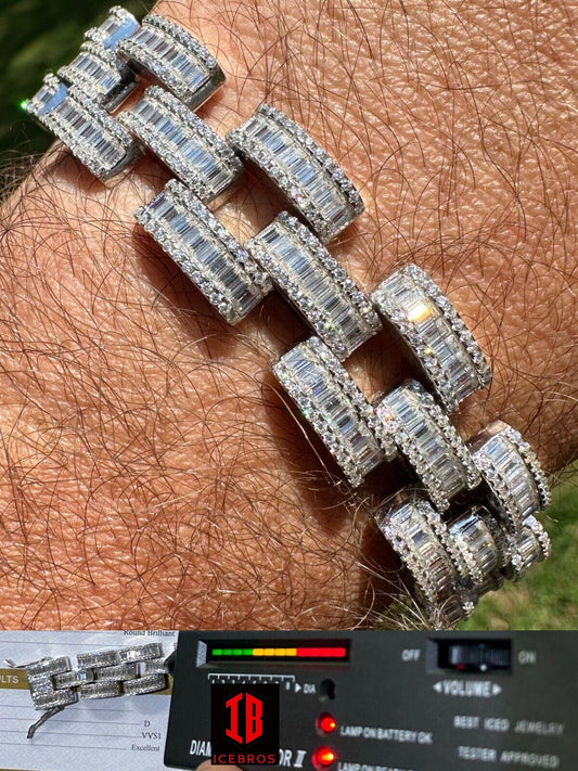 Baguette MOISSANITE 14mm Men Diamond Panther Link Presidential Bracelets Hip Hop