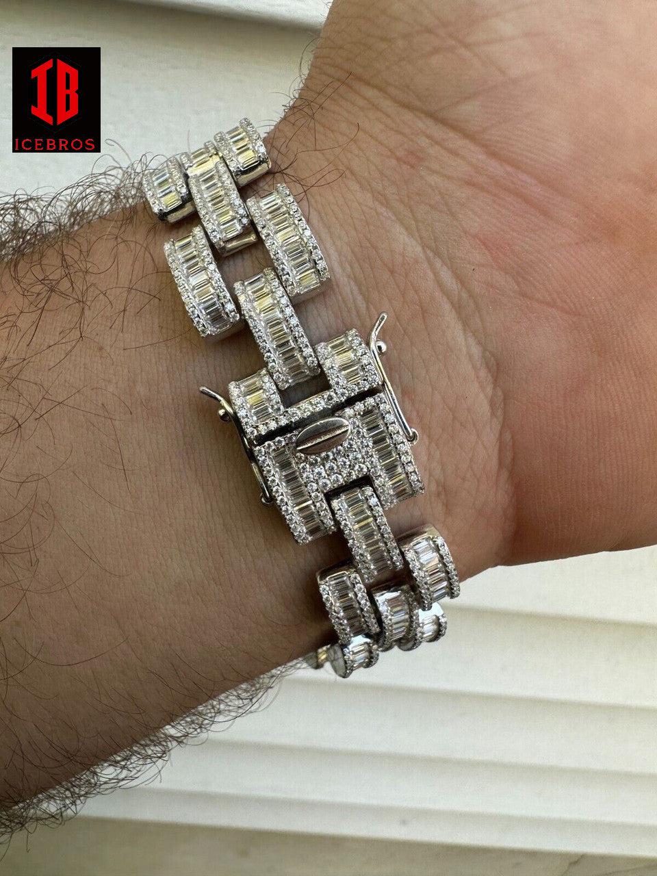 Baguette MOISSANITE 14mm Men Diamond Panther Link Presidential Bracelets Hip Hop