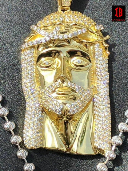 14k Rose Gold Vermeil White 925 Silver Hip Hop Jesus Piece Pendant Iced Men Necklace