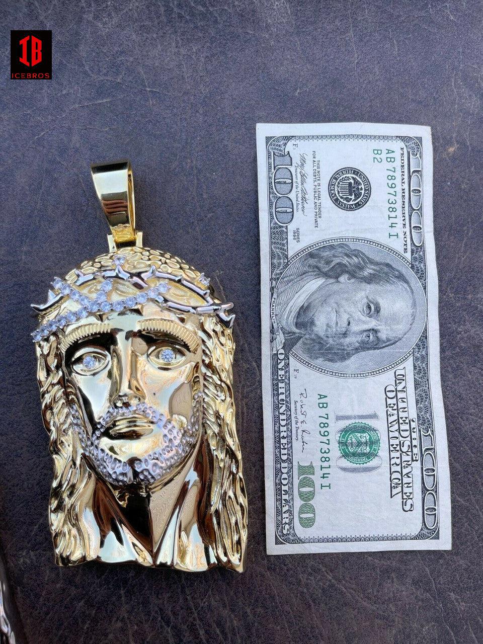 6" 309 Grams 14k Gold Over 925 Silver Men's Jesus Piece Diamond Crown
