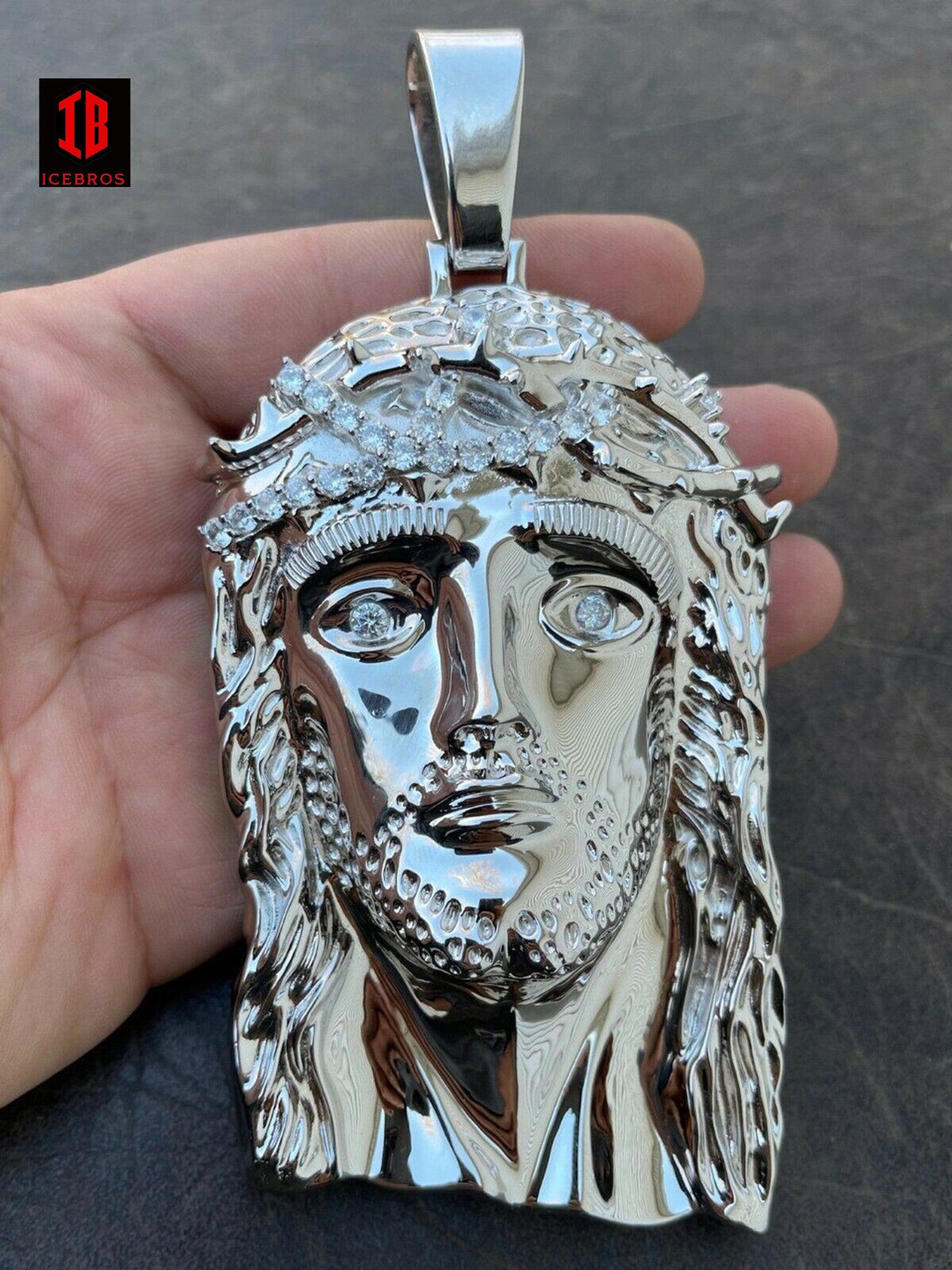 6" 309 Grams 14k Gold Over 925 Silver Men's Jesus Piece Diamond Crown
