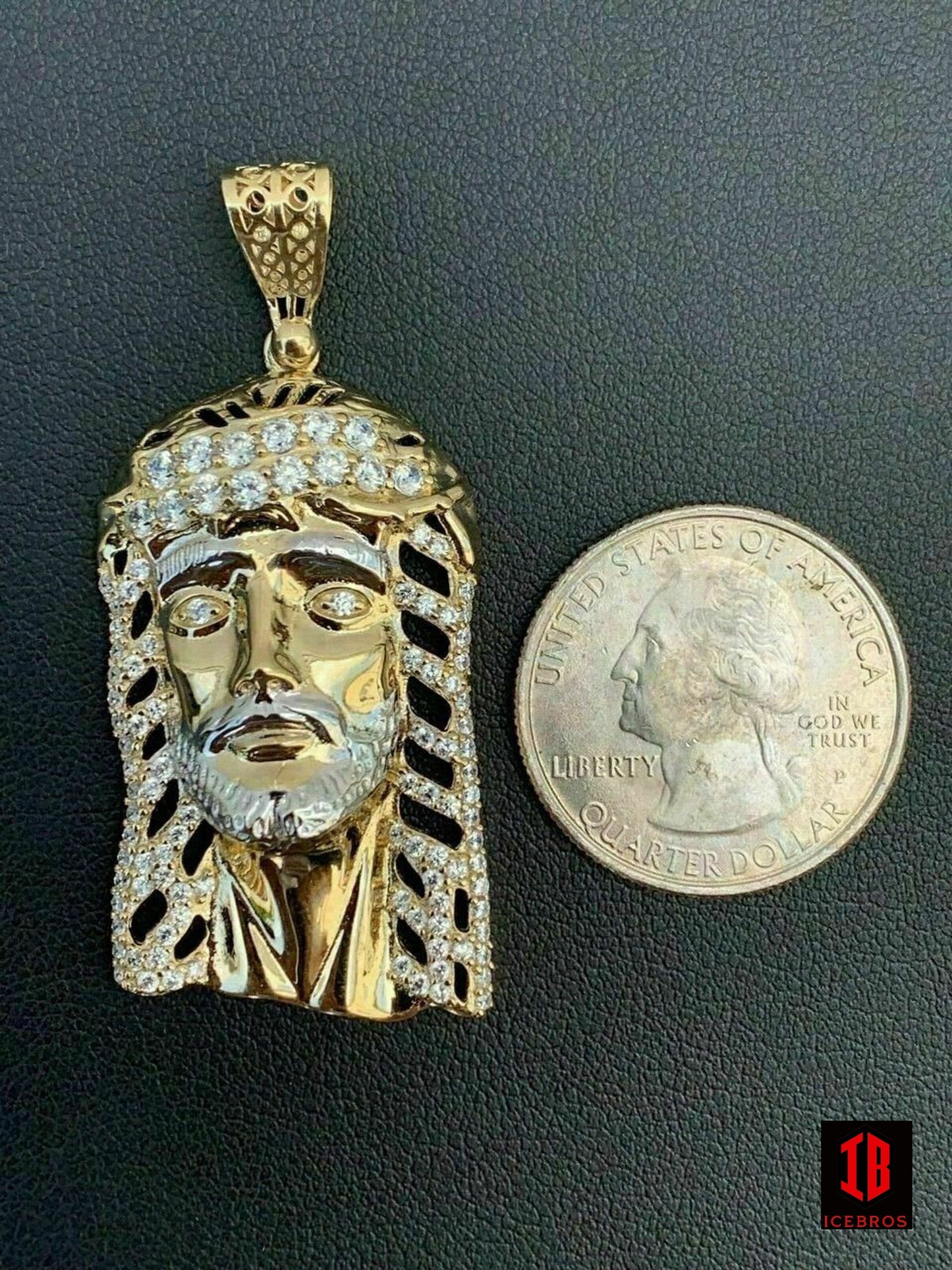 14k Yellow White Gold Over 925 Sterling Silver Iced Jesus Piece Charm Pendant