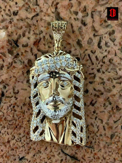 14k Yellow White Gold Over 925 Sterling Silver Iced Jesus Piece Charm Pendant