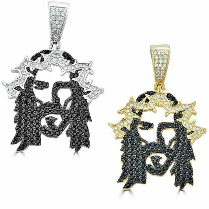 14K 925 Silver 3D Jesus Piece Black Diamond Rapper Gold Chain Charm