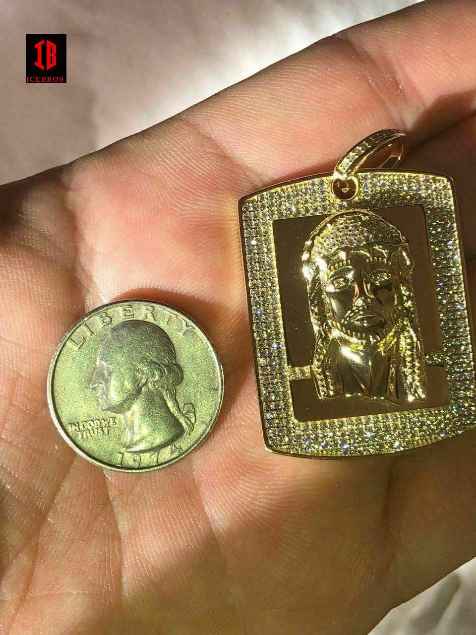 Men's Dog Tag Jesus Piece 1ct CZ Diamond 14k Gold Over 925 Sterling Silver