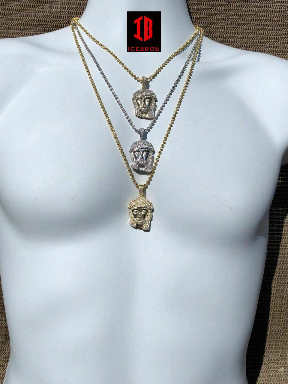 Men's Solid 925 Silver Jesus Piece Pendant micro Icy 1ct cz 14k Gold Hip Hop