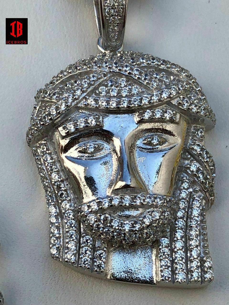 Men's Solid 925 Silver Jesus Piece Pendant micro Icy 1ct cz 14k Gold Hip Hop