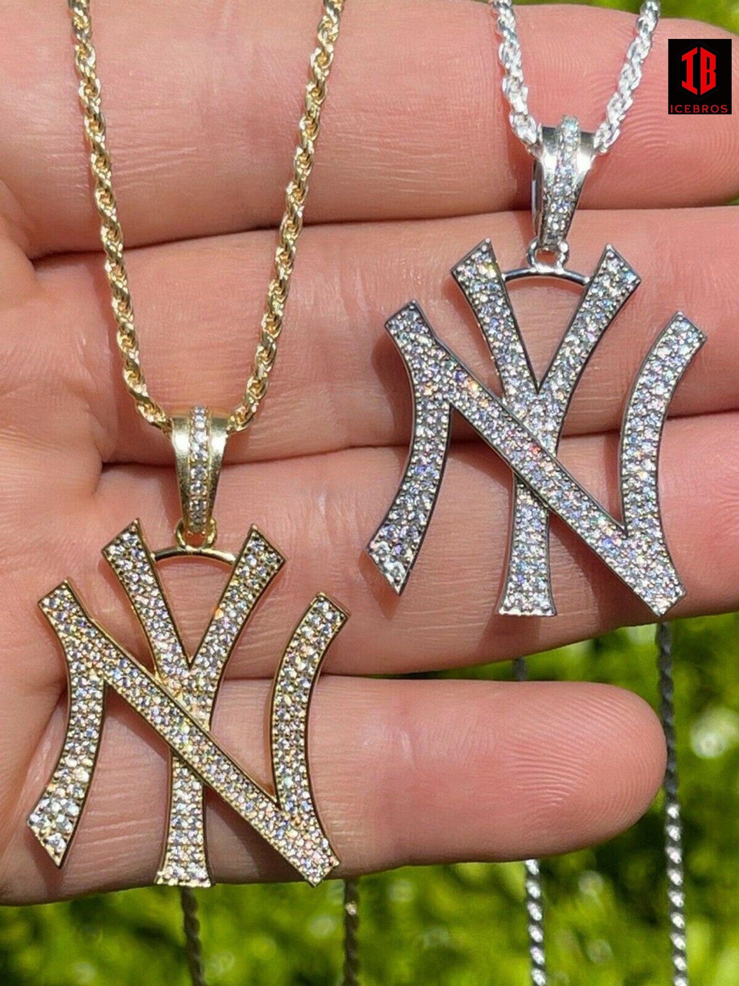 Sports New York Pendant Iced Diamond Real 925 Silver Gold Necklace