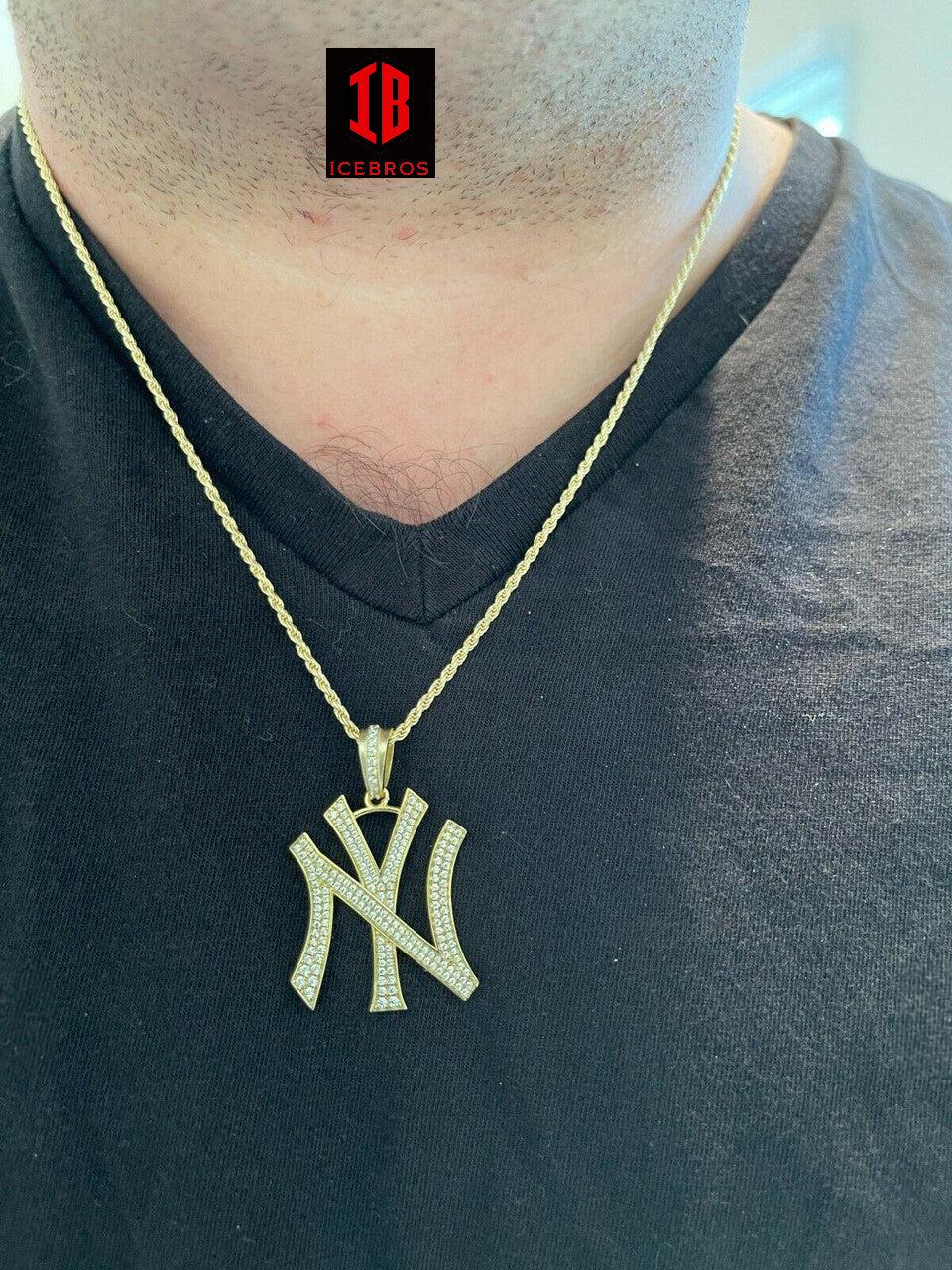 Sports New York Pendant Iced Diamond Real 925 Silver Gold Necklace