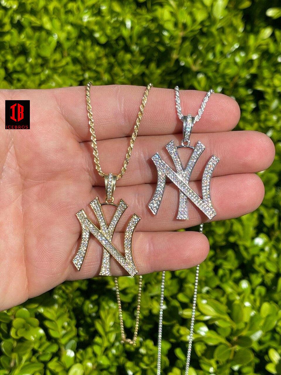 Sports New York Pendant Iced Diamond Real 925 Silver Gold Necklace