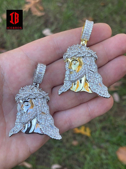 Moissanite Men's Big 925 Silver 10k Gold Bust Down Jesus Piece Iced Hip Hop Necklace Diamond