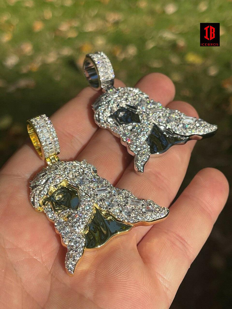Moissanite Men's Big 925 Silver 10k Gold Bust Down Jesus Piece Iced Hip Hop Necklace Diamond