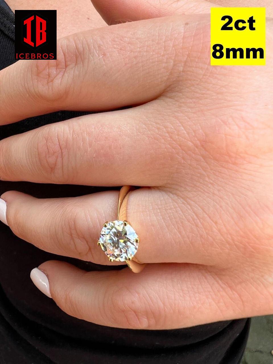 Solid 14kt Yellow Gold 2ct 8mm VVS D Moissanite Engagement Solitaire Ring