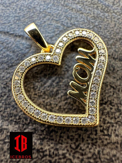 MOISSANITE 925 Silver 14k Gold Iced Mom Heart Shape Love Mother Day Pendant Necklace