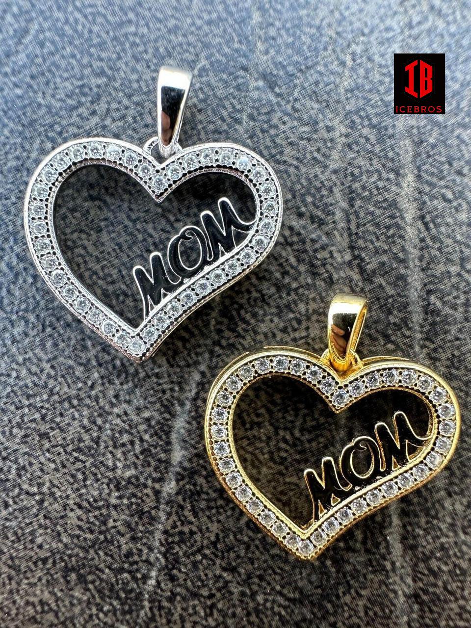 MOISSANITE 925 Silver 14k Gold Iced Mom Heart Shape Love Mother Day Pendant Necklace