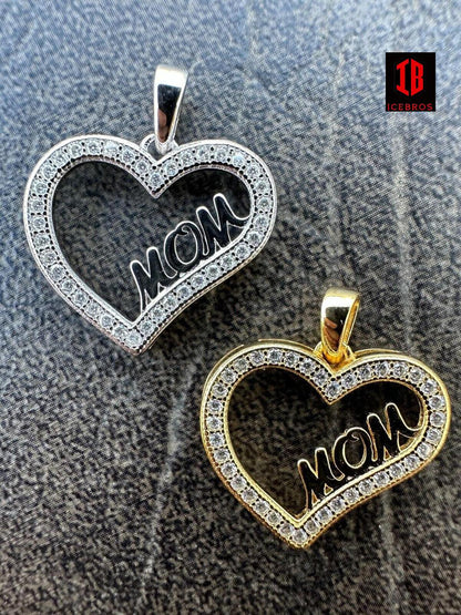 MOISSANITE 925 Silver 14k Gold Iced Mom Heart Shape Love Mother Day Pendant Necklace