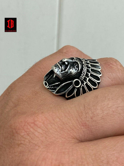 Solid 14K Gold Over Solid 925 Sterling Silver Large Indian Head Chief Ring