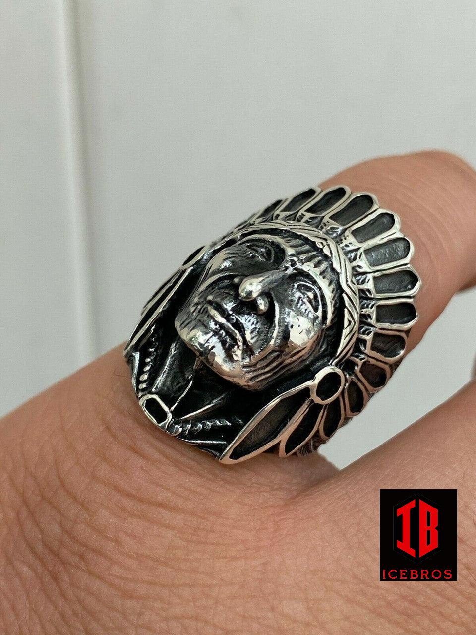 Solid 14K Gold Over Solid 925 Sterling Silver Large Indian Head Chief Ring