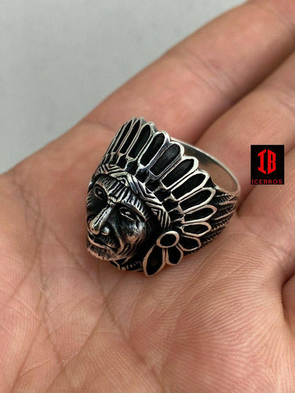 Solid 14K Gold Over Solid 925 Sterling Silver Large Indian Head Chief Ring