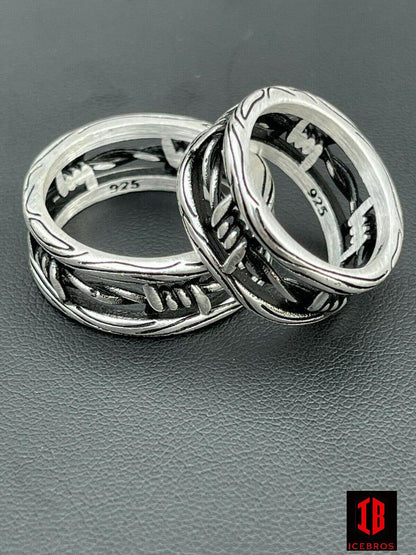 Barbed Wired Solid 925 Sterling Silver & Black Oxidized Plain Rings