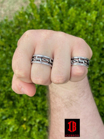 Barbed Wired Solid 925 Sterling Silver & Black Oxidized Plain Rings