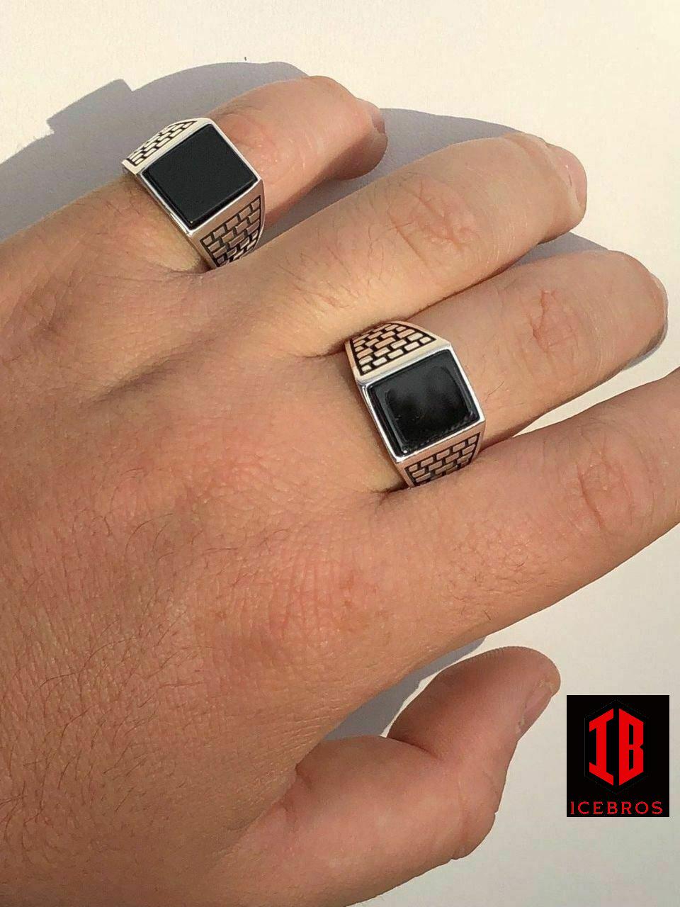 Handmade Real Solid 925 Sterling Silver Black Onyx Square Ring Sz 7 +  Pinky