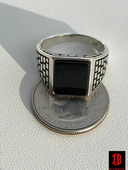 Handmade Real Solid 925 Sterling Silver Black Onyx Square Ring Sz 7 +  Pinky